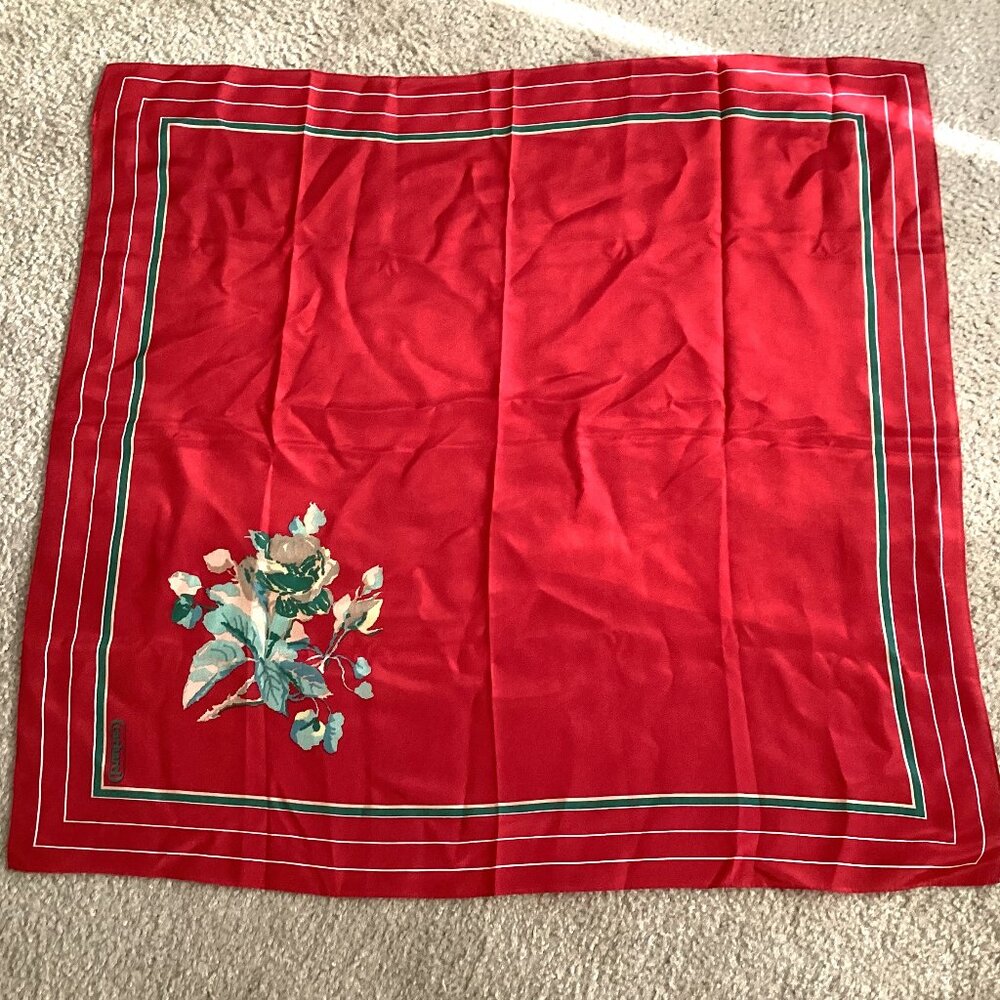 Cacharel 100% Silk Scarf, Vintage Flower Large Square Shawl Floral Red Print